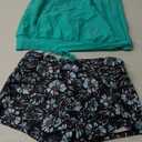 Aqua Eve Two Piece Women's Tankini Swimsuits Blouson Swim Tank Top with Shorts Modest Bathing Suits (Blue Green Flower) XXS