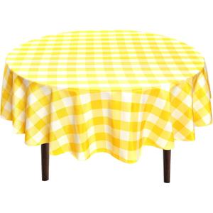 Hiasan Checkered Round Tablecloth 60 Inch - Waterproof & Wrinkle Resistant Washable Fabric Spring Table Cloth for Dining Room Party Outdoor Picnic, Yellow and White