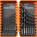 Crosstar M35 Cobalt Drill Bit Set - 21pcs 1/16"-1/2" Titanium Coated Self-Centering Metal Drill Bits for Hardened Steel, Stainless Steel, Cast Iron | Bullet Point Tip, High-Speed Jobber Bits