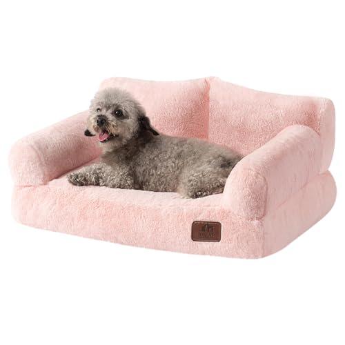 Hollypet Fluffy Dog Cat Bed Pet Couch Beds Plush Soft Warming Washable Puppy Bed for Small Medium Dogs and Large Cats, Pink, 24" L x 18" W x 10" Th
