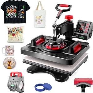Pro Heat Press, 5 in 1 Heat Press Machine for T Shirts, 15 x 12 Inch Shirt Press Machine, 360-Degree Swing Away Heat Transfer Sublimation Shirt Printing Machine for Tshirts Mugs Plates Caps (R-5 IN 1)