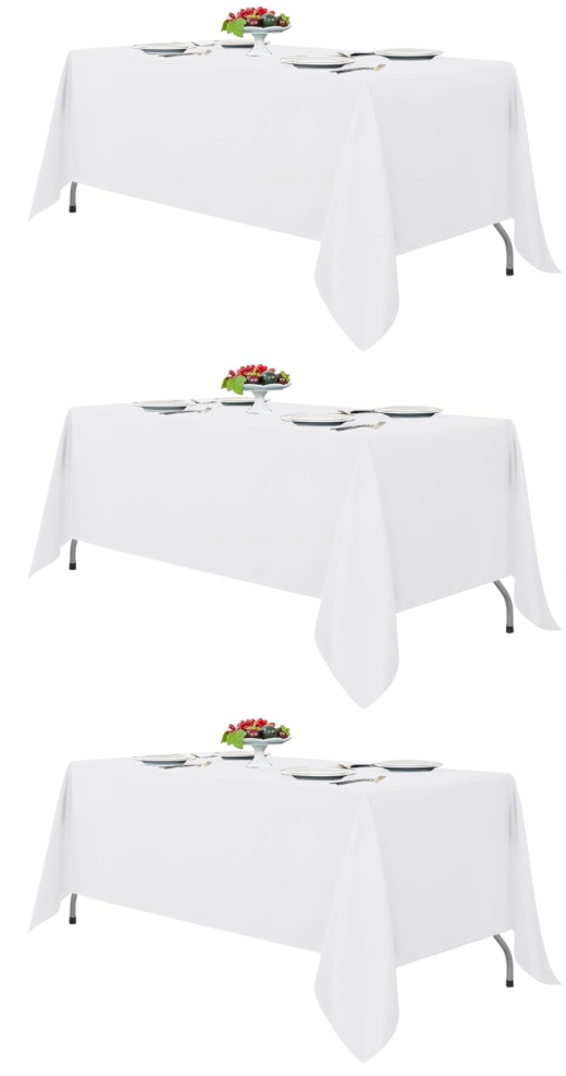 Fitable White Tablecloths for Rectangle Tables, 3 Pack - 70 x 120 Inches - Reusable and Washable Table Clothes for 6-8 Ft Tables, Polyester Fabric Table Covers for Wedding, Party, Banquet
