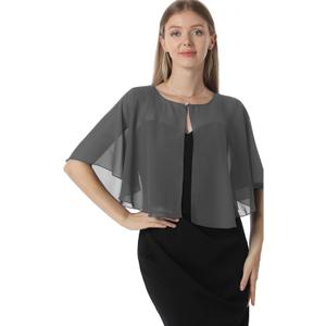 Chiffon Capelet Soft capes Shawls and Wraps for Evening Dress Wedding Cape 1920s shawl accessories for women flapper Cover Up (Dark Gray)