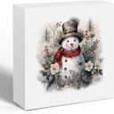 Vintage Christmas Snowman Wooden Box Sign,Farmhouse Winter Christmas Wood Signs for Home Office Desk Shelf Table Decor,Snowman Decorations,Winter Decorative Signage,5x5 Inch (Color 12)