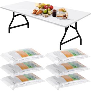 Boao 6 Pcs Disposable Plastic Tablecloth Parties Picnic Table Covers with Elastic Fitted Elastic Plastic Table Cover Rectangle Waterproof for Indoor, Outdoor, Picnic, Camping (96 x 30 Inch, White)
