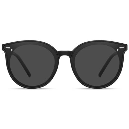 livho Trendy Polarized Sunglasses Women, Retro Round Sunglasses, Oversized Shades, Medium, Light Black/Grey