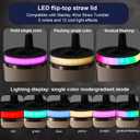 Colorful LED Flip Straw Tumbler Lid for Stanley Quencher H2.0/ProTour 40oz Tumbler, Cup Cover with 12 Flash Light Mode & Temperature Sensor Display for Stanley Cup Accessories (Black)