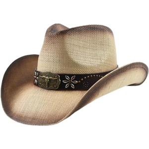 GORGLITTER Women's Cowboy Hat Western Cowgirl Hats Straw Classic Wide Brim Sun Hat for Men (Khaki)