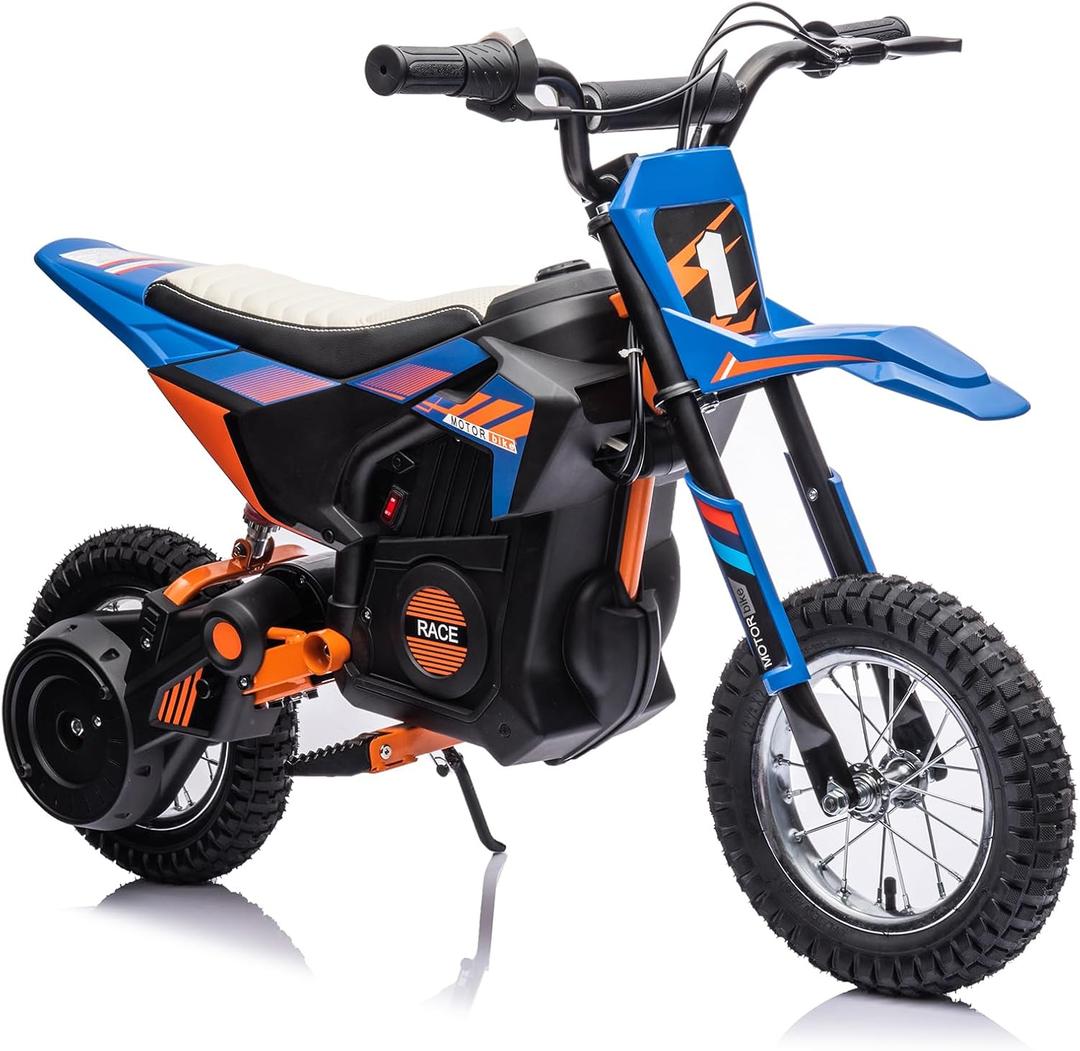 GarveeLife 24V Kids Ride On Electric Off-Road Motorcycle,250W Motor 13.6MPH Fast Speed Dirt Bike Motocross,Leather Seat,Twist Grip Throttle,Metal Suspension,Air-Filled Tires for Kids Riding Toy,Blue