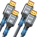 Highwings 8K HDMI Cable 2.1 10FT/3M 2-Pack, 48Gbps High Speed HDMI Cord-Nylon Braided 8K60Hz 4K120Hz 4K144Hz 3D eARC HDR10 4:4:4 HDCP 2.2&2.3 QMS DSC VRR, Compatible for Laptop, Monitor, Roku TV,HDTV (Grey)
