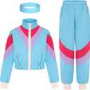SIZGAROOT 80s 90s Retro Windbreaker Set Girls Workout Costume Outfit Track Suit for Girls (Blue, S)