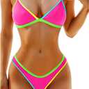 Aqua Eve Women Two Piece Bikini High Cut Swimsuit Triangle Bathing Suit Cheeky Bikini Set (Large, Colorful Pink)
