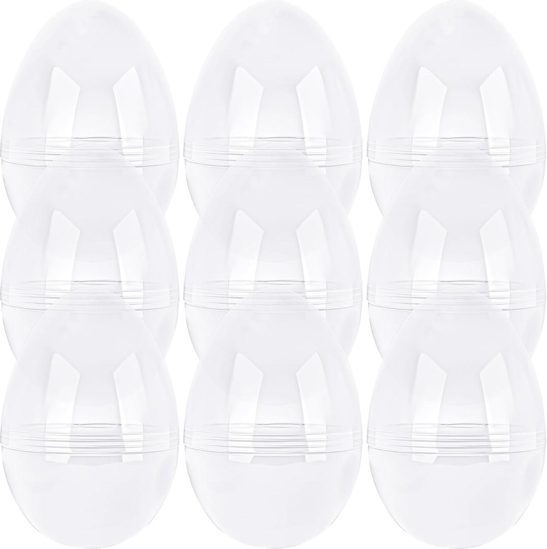 12 Inch/ 10 Inch/ 8 Inch Giant Plastic Clear Easter Egg 5/ 7/ 9/ 10/ 12/ 15 Pcs Empty Oversize Easter Egg Jumbo Plastic Eggs Fillable for Easter Fillers Party Favor (9 Pcs - Clear (10 Inch))