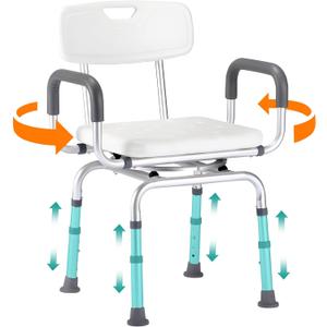 360 Degree Shower Chair Swivel,Portable Seat with Armrests and Back, Adjustable Height Seat for Bathtub (White1)