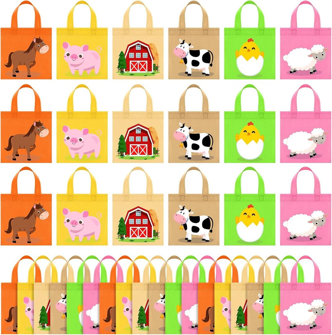 Sweetude 36 Pcs Farm Animal Party Favor Bags Barnyard Gift Goodie Treat Bags for Kids Farmhouse Reusable Non Woven Bag
