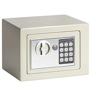 Jssmst Small Safe Box for Money - 0.23CF Mini Safe with Electronic Keypad, Lockable Box for Home Security and Personal Storage, 9.06 x 6.69 x 6.69 inch, White