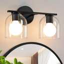 WOSHITU Bathroom Vanity Light Fixtures: 14.2 Inch Modern Black Vanity Lighting Fixtures Over Mirror with Clear Glass Shade, Matte Black 2 Light Fixtures for Bathroom Above Mirror, Wall Mount Sconces