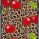 Leopard & Cherry Phone Case for iPhone 15 Cherry Leopard Case Cover TPU Bumper Hard Back Shockproof Phone Case Girly Protective Phone Cover with Pretty Design