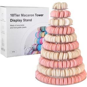 10 Tiers Macaroon Tower Stand, Round Macaron Tower Cake Display Rack Plastic Cupcake Stand Macarons Desserts Serving Tray for Birthday Wedding Party Decor (10 Tiers) (Transparent)