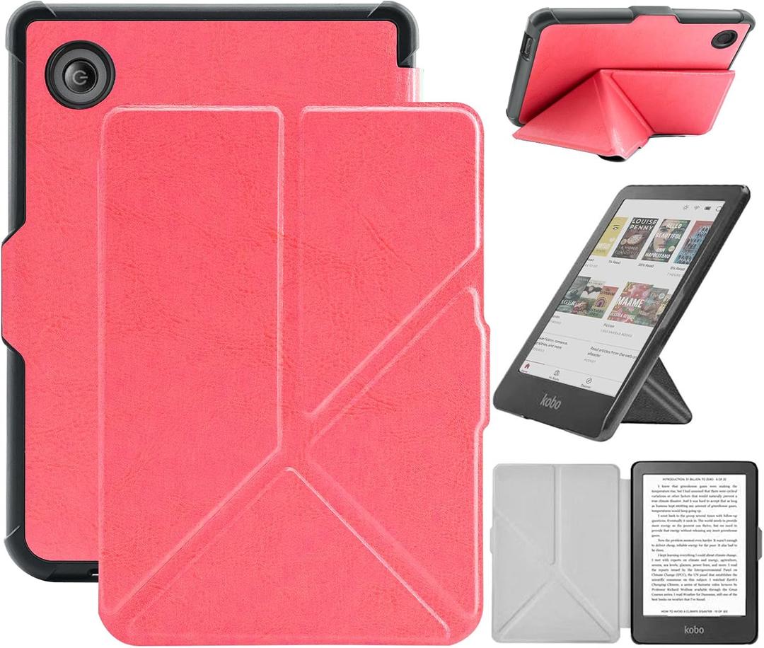 Case Compatible with 6" Kobo Clara Colour/BW (2024)/2E (2022)/Tolino Shine Color/Shine 5 (2024)/Shine 4 (2022), Includes a Screen Protector - Premium PU Leather Cover with Auto Sleep/Wake (One Size, Pink)