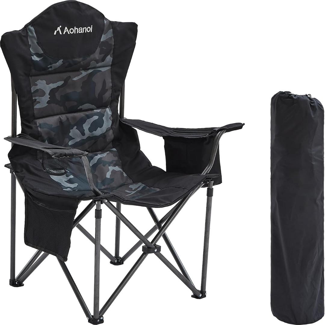 Aohanoi Heavy Duty Camping Chairs for Adults with Cup Holder & Cooler Bag, 500lbs