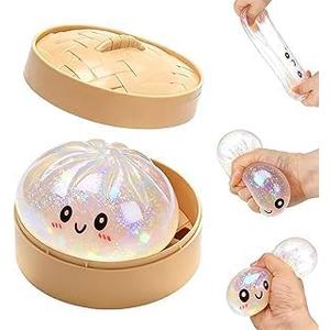 Dumpling Squishies Toy, 2026 New Glitter Dumpling Mystery Box Colorful Dumplings Stress Balls Fidget Sensory Toy for Stress Relief (Glitter White)