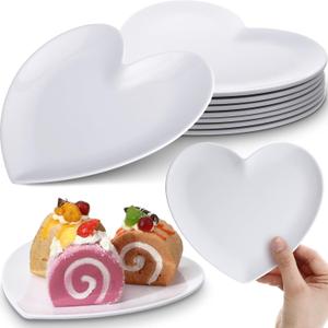 Nuogo 8 Pcs Heart Shaped Dinner Plates 6.8'' Serving Tray Melamine Heart Shaped Plates for Dessert, Appetizer, Salad, Dishwasher Safe (White)