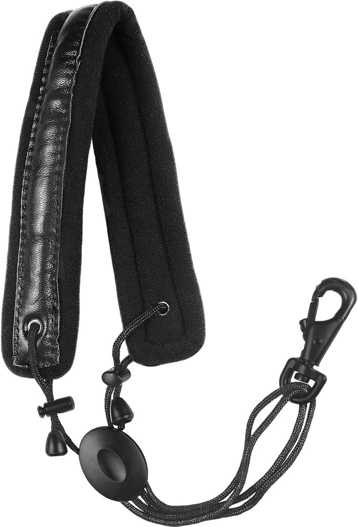 KUWAN Saxophone Neck Strap Soft Sax leather strap Padded for Alto & Tenor Sax Baritone Soprano (sax strap-black)