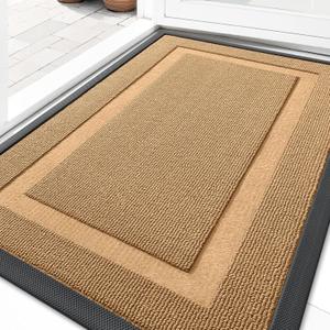 OLANLY Front Door Mat Indoor Outdoor Entrance, Waterproof All-Season, All-Weather Doormat, Sturdy Natural Rubber, Low Profile, Easy Clean Patio Porch Entryway Mat, 33x21, Butter Yellow