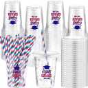 Sliner 50 Set 2026 Blue White and Red Graduation Plastic Cup Disposable with Lid and Paper Straw 16 oz Clear Drinking Cup for College High School Grad Party Supplies Decoration Festivities