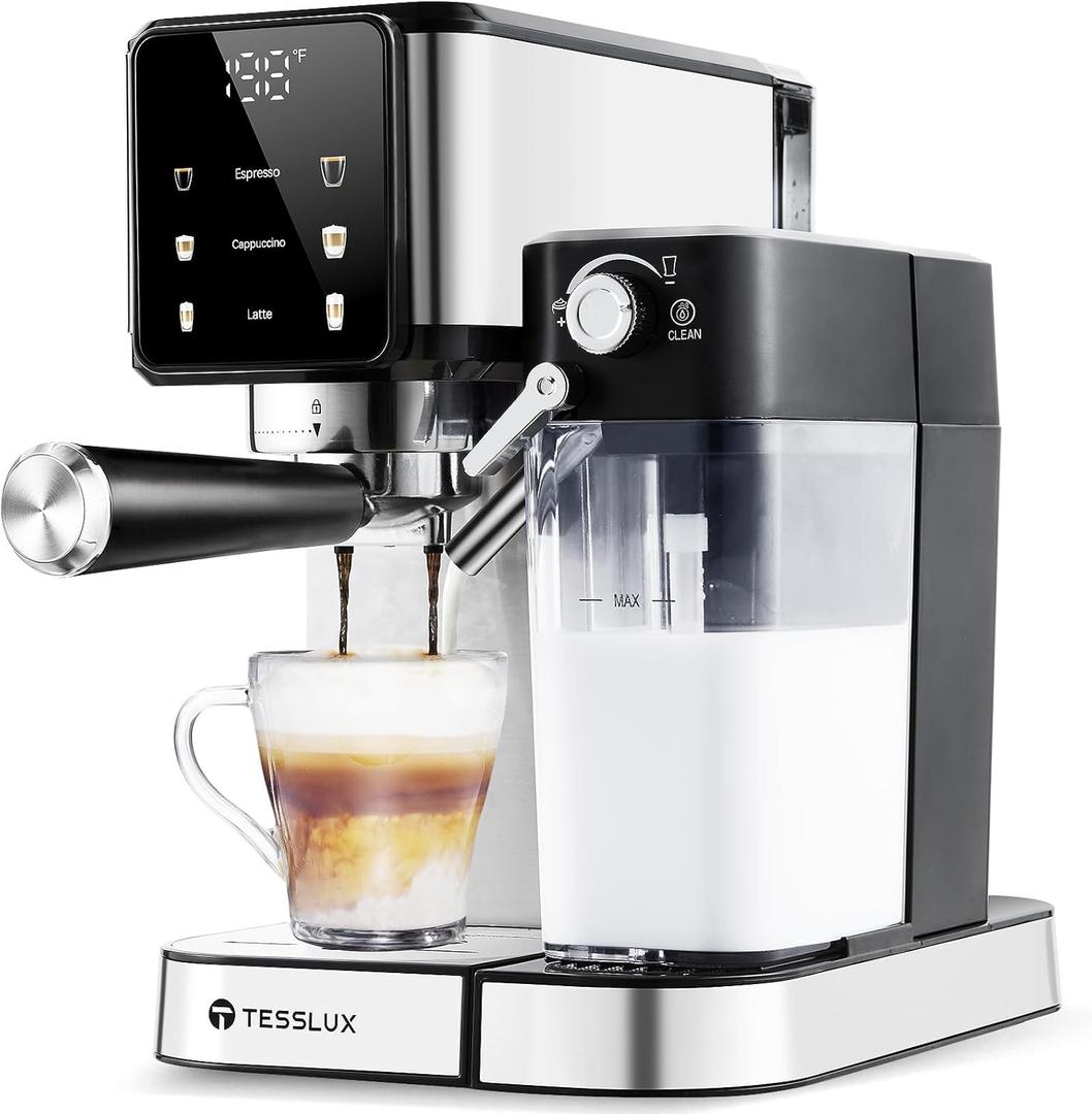 Espresso and Cappuccino Machine, 20 Bar Dual Boiler Latte Maker with Touch Control & Digital Temperature Display, Compact Coffee Machine for Home, Automatic Milk Frother