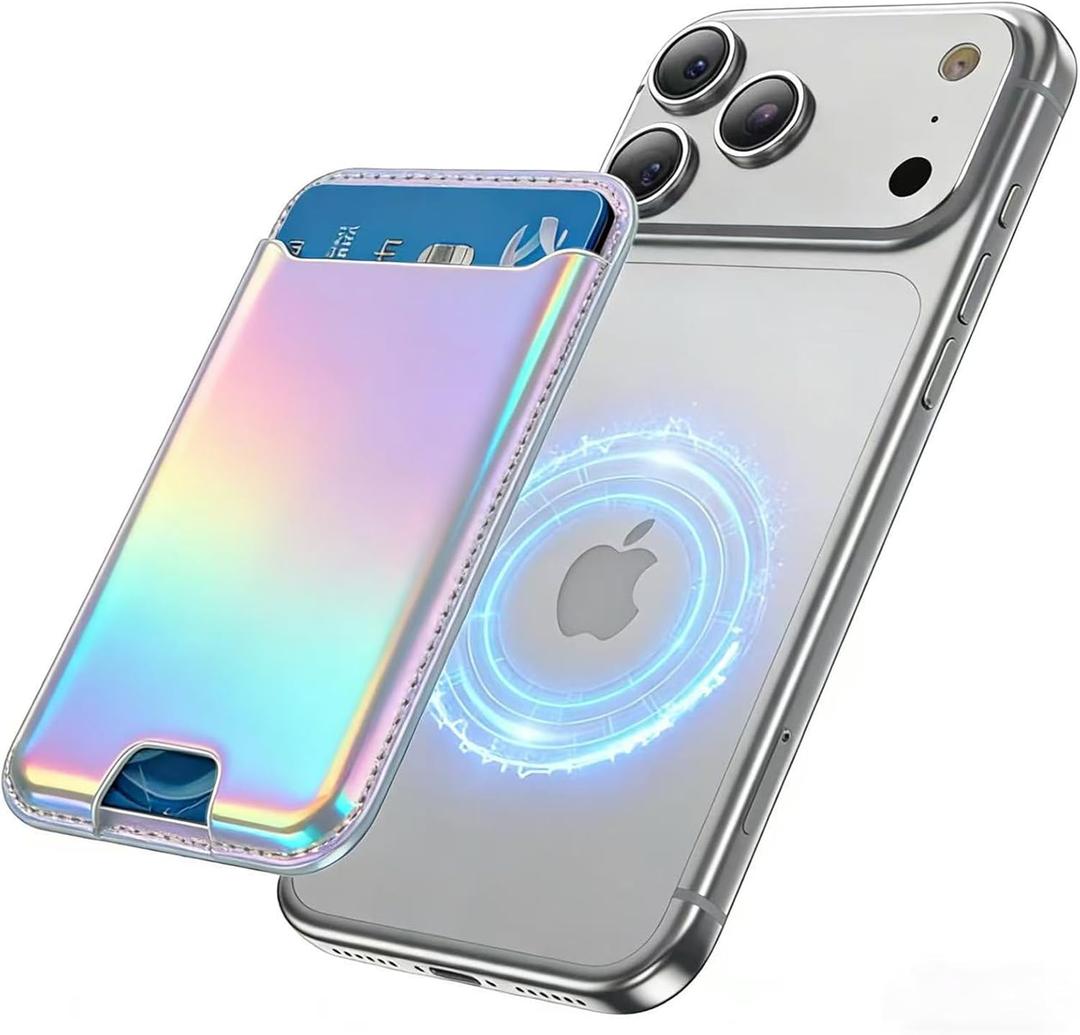 for MagSafe Wallet, 3 Cards Holder, Slim Magnetic Phone Wallet for iPhone 17/16/15/14/13/12 Pro Max Plus Air Series,RFID Blocking Vegan Leather,Rainbow