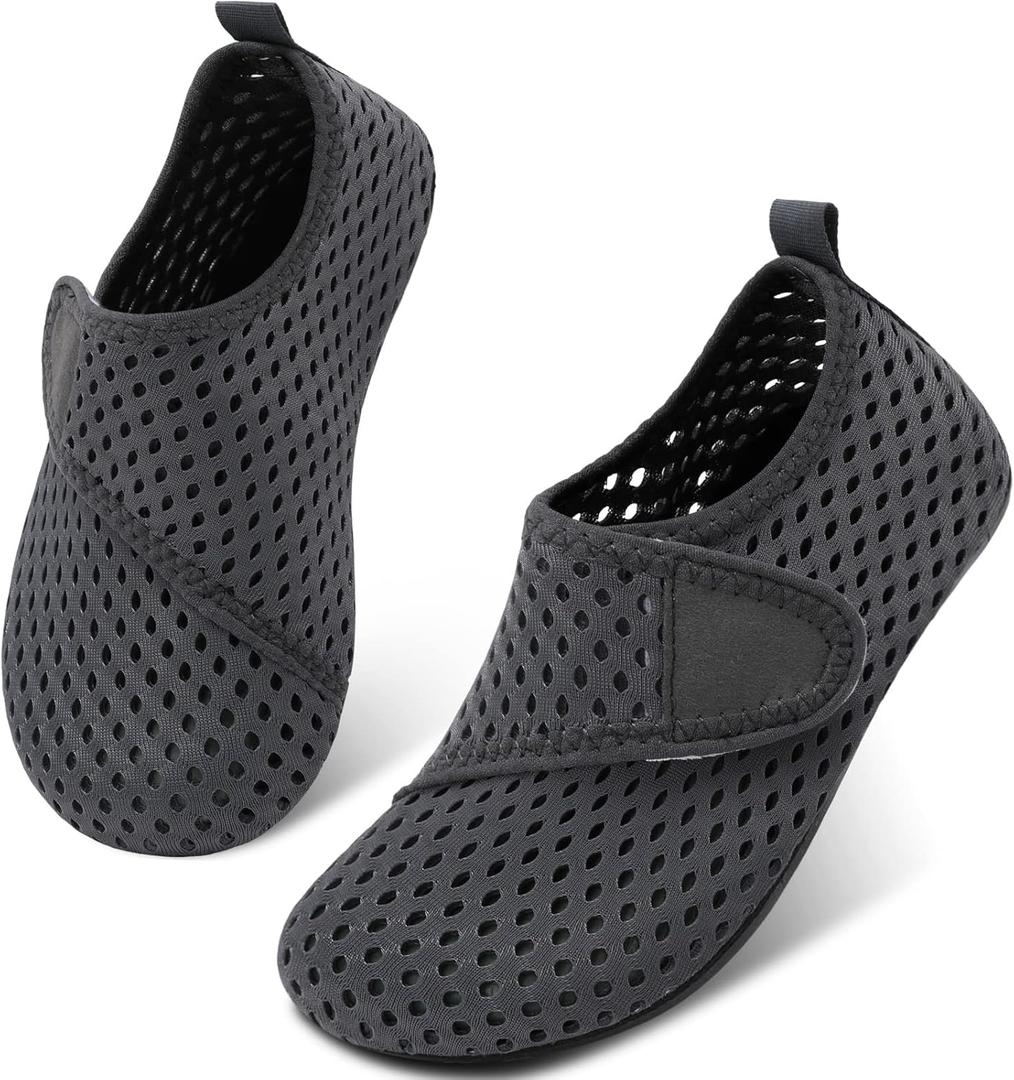 Scurtain Kids Toddler Water Shoes Barefoot Quick-Dry Aqua Socks for Boys Girls Baby with Non-Slip Rubber Sole (6-7 Toddler, Dark Grey)