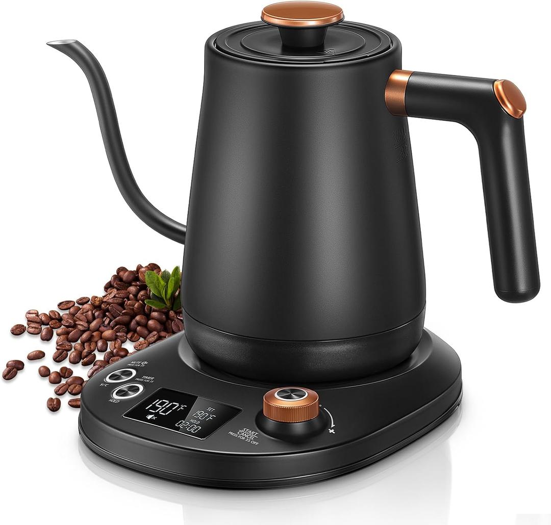Electric Gooseneck Kettle, Tea Kettle 1 Temperature Control, 0.8L Pour Over Electric Kettle for Coffee & Tea, Hot Water Boiler, Stainless Steel Inner, 1200W Rapid Heating,LCD Display,Matte Black