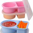 2 x 3 Pack Silicone Reusable Snack Containers with Lids, Double Compartment Snackle Box Containers, Salad Dressing Sauce Seasoning Container, Small Mini Food Snack Boxs (Multicolor 3 Pack)