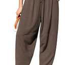 TARSE Women's Linen Harem Pants Casual Loose Fit Wide Leg Cropped Lightweight Drawstring Elastic Waist Pants with Pockets.M