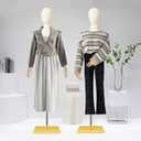 Female Linen Fabric Mannequin Torso Dress Form with Detachable Head, Two Wooden Hands and Height-Adjustable Metal Display Stand