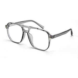FEISEDY Blue Light Blocking Glasses Fake Nerd Clear Square Computer Lightweight Pilot Glasses Frame Oversized B2866 (Transparent Grey Frame)