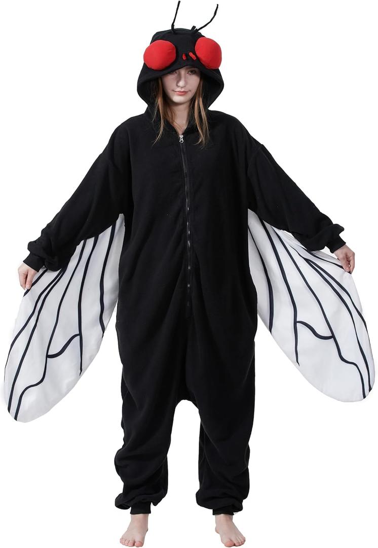 Adult Black Fly Costume Onesie Fly Bug Pajamas Halloween Costumes Anime Cosplay pajamas for Men Women (Large)