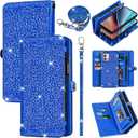 Wallet Cover for Motorola Moto G Stylus 4G 2023 with Detachable Magnetic Phone Case Flip Zipper Purse, Wrist Strap Shoulder Strap Glitter Card Holder Stand for GStylus XT2317-1 XT2317-2 Blue
