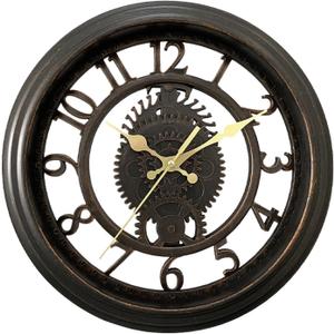 11" Small Silent Non-Ticking Analog Wall Clock Battery Operated, Unique Retro Farmhouse Gear Round Decorative Wall Clocks for Living Room Bedroom Home Office Garden Outdoor - Black
