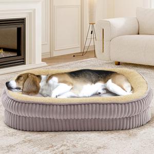 Orthopedic Dog Bed for Medium Dogs Breeds, High Density Egg Crate Foam Dog Sofa Beds,Oval Kennel Bed, Pet Couch Bed with Four Sided Bolster, Removable Washable Cover& Non-Slip Bottom (30"L x 24"W x 6.5"Th, Gray)