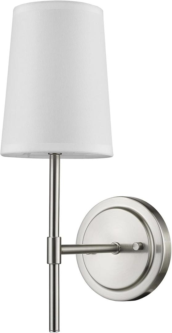 Globe Electric 51858 Clarissa 1-Light Wall Sconce, Brushed Nickel, White Fabric Shade, Bulb Not Included