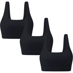 3-Pack Scoop Neck U Back Sports Bras for Women - Low Impact Padded Workout Yoga Crop Top Black Small
