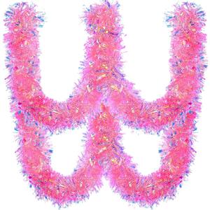 GlyinnHe 19.7FT Pink Christmas Tinsel Garland Metallic Tinsel Twist Garland Glitter Foil Garland Decoration for Christmas Tree Wedding Party