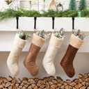 4 Pcs Farmhouse Christmas Stockings, 18'' Christmas Neutral Stockings Rustic Fireplace Stocking, Boho Cozy Hanging Xmas Stocking Decorations for Family Holiday Decor