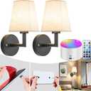 YHCDLAMP Peel and Stick Wall Sconces, No Drilling Stick On Wall Sconce, Wireless Battery Operated Wall Lights, Adhesive Wall Lamp with 10000mAh Battery Bulb for Bedroom Living Room Decor