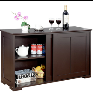 Kitchen Storage Cabinet Sideboard Buffet Cupboard Wood Sliding Door Pantry Brown