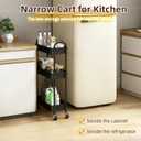 3 Tier Slim Metal Rolling Storage Cart for Laundry Room & Kitchen Organizer, 7.1'' Thin Standing Shelf for Narrow Spaces, Utility Cart with Wheels & Lockable Casters for Bathroom, Black