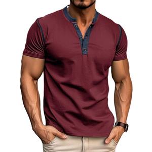 Mens Casual Short Sleeve Henley Shirts Classic Summer T-Shirt v Neck Lightweight Tee (Red, XXL)